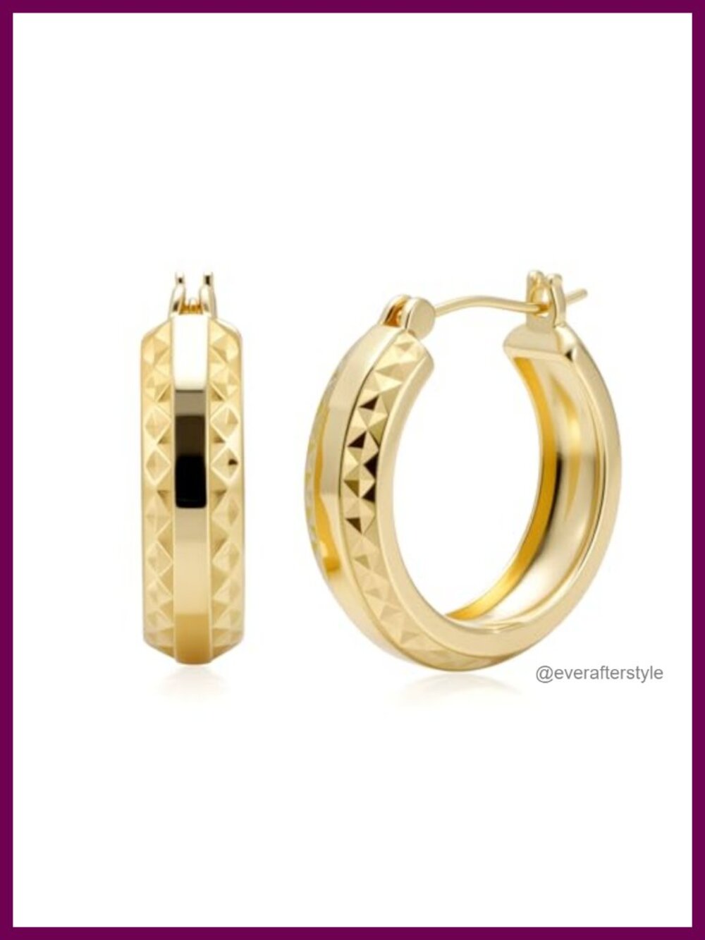 14K Gold Plated Hoop Earrings 25mm Trendy Mesh Pattern Women Snap Back